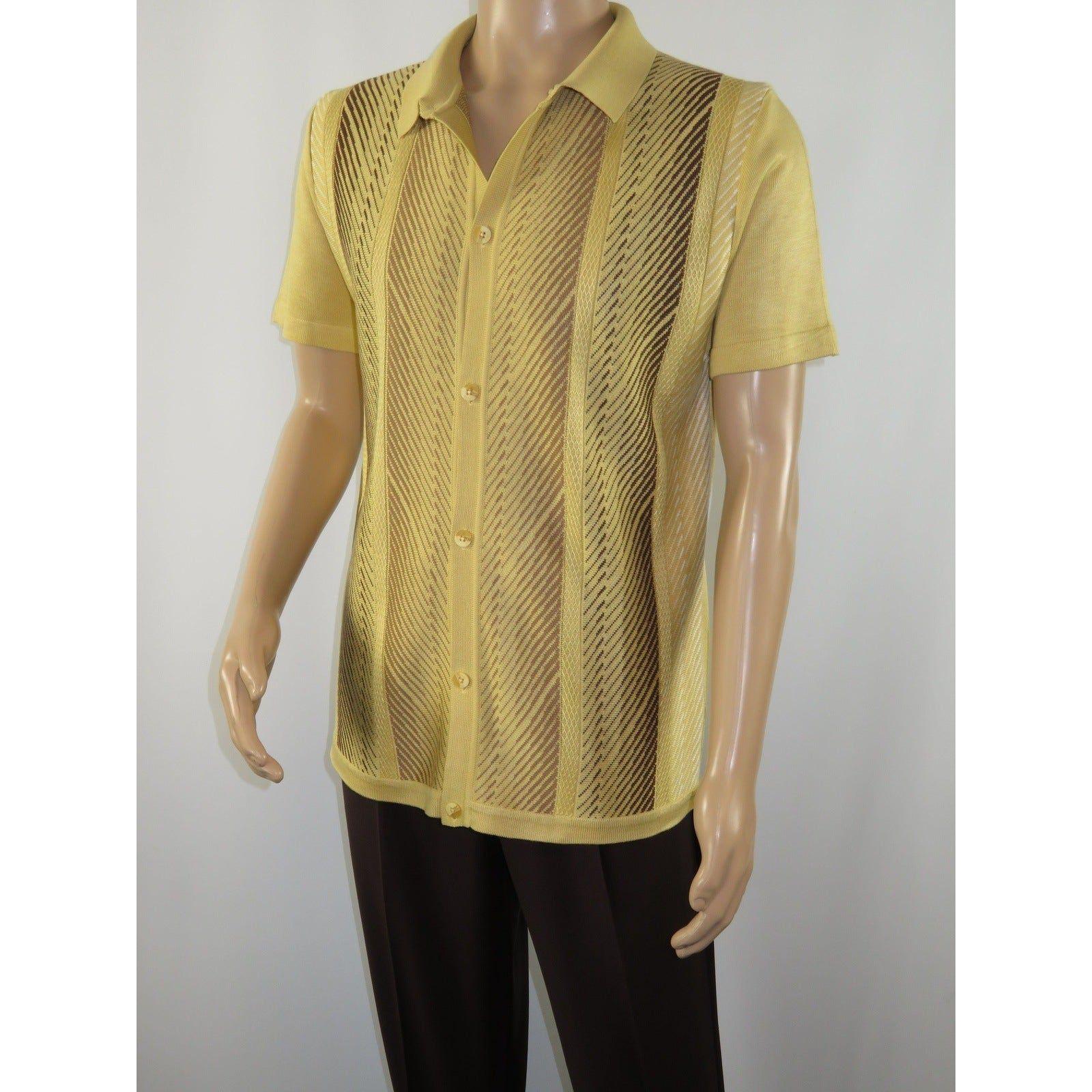 Mens Stacy Adams Italian Style Knit Woven Shirt Short Sleeves 3107 Honey Beige - J.Valintin Men's Wear Legend - 94948