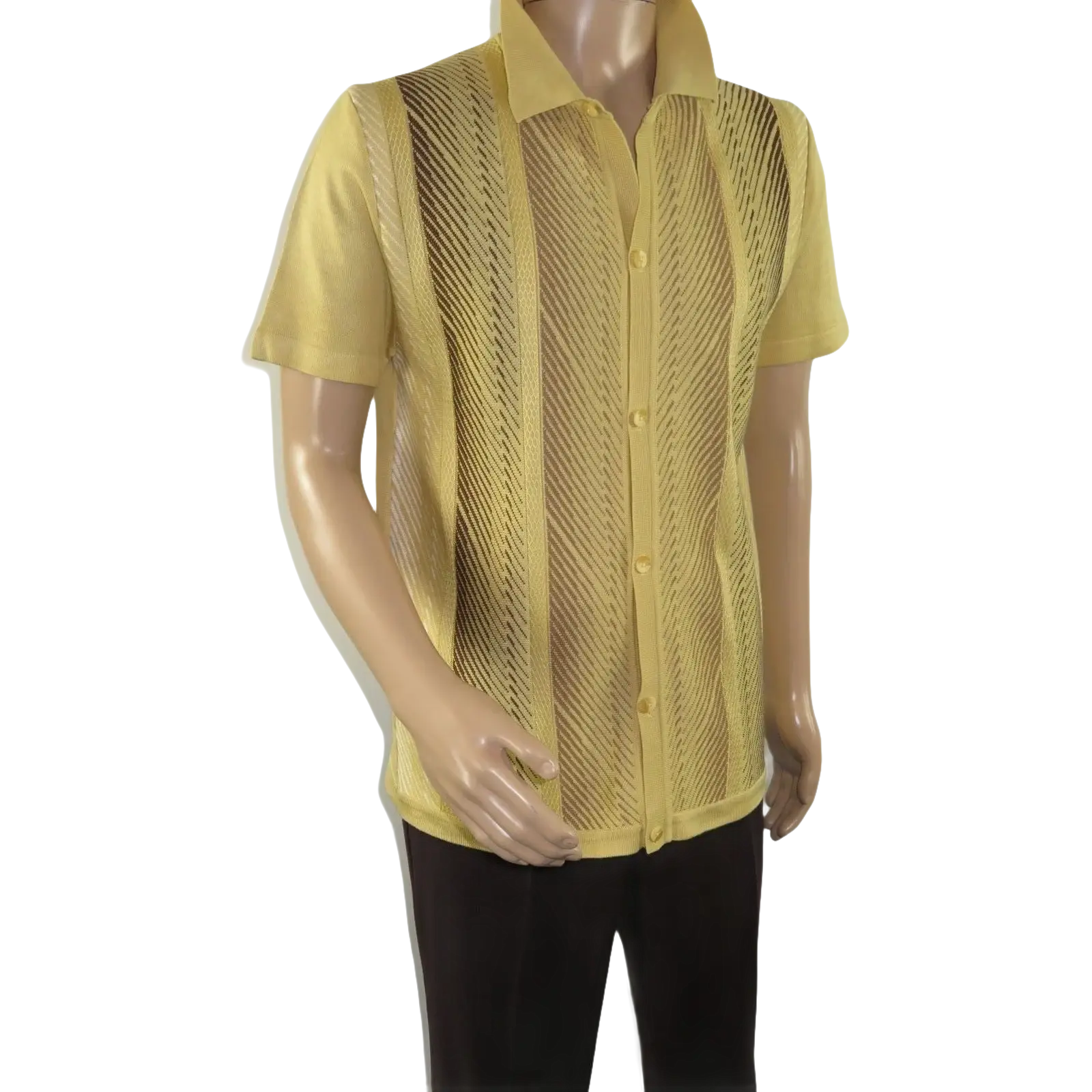 Mens Stacy Adams Italian Style Knit Woven Shirt Short Sleeves 3107 Honey Beige - J.Valintin Men's Wear Legend - 94948