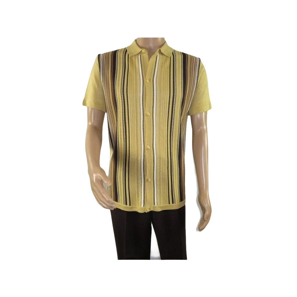 Mens Stacy Adams Italian Style Knit Woven Shirt Short Sleeves 3112 Honey Beige - J.Valintin Men's Wear Legend - 94882