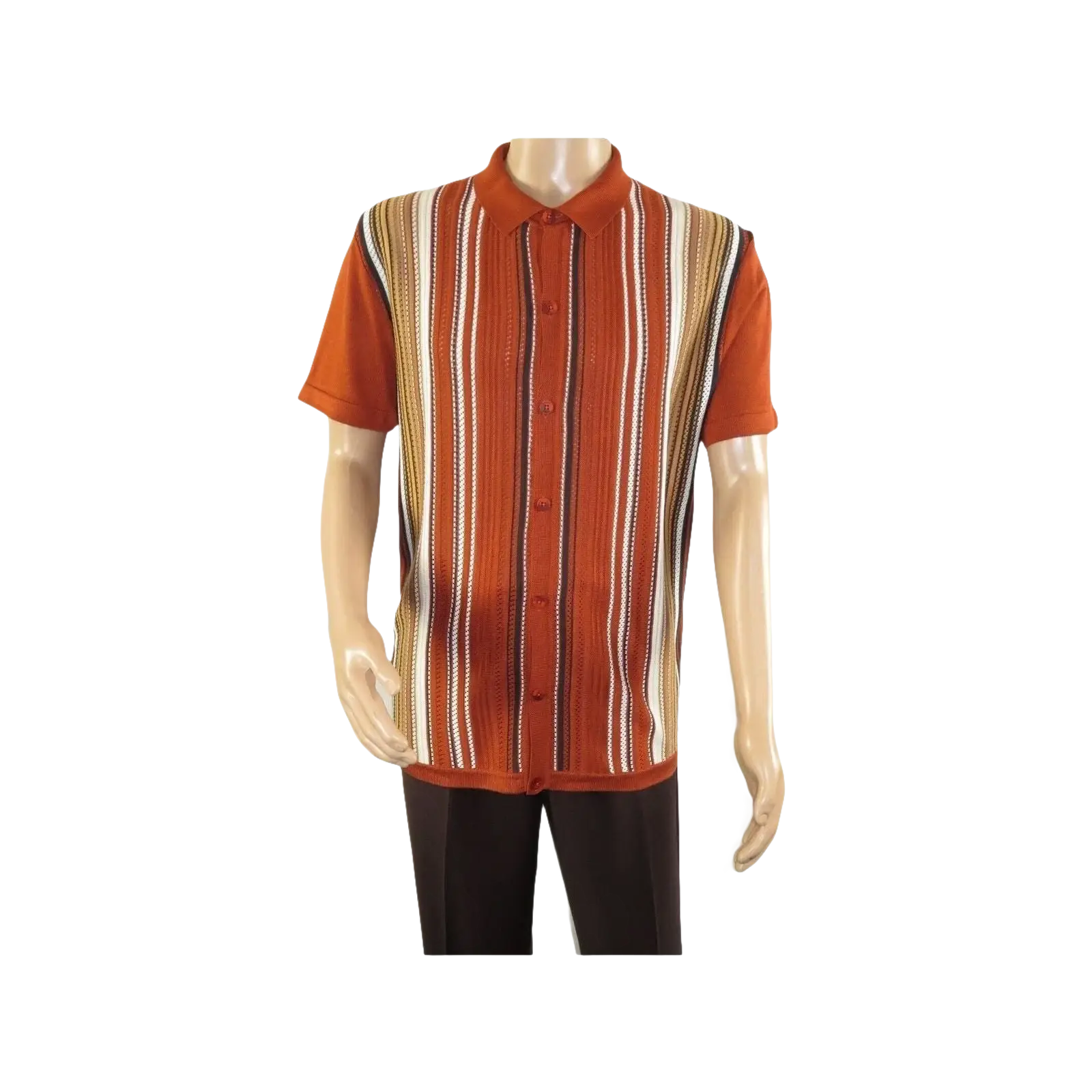 Mens Stacy Adams Italian Style Knit Woven Shirt Short Sleeves 3112 Rust Orange - J.Valintin Men's Wear Legend - 94960