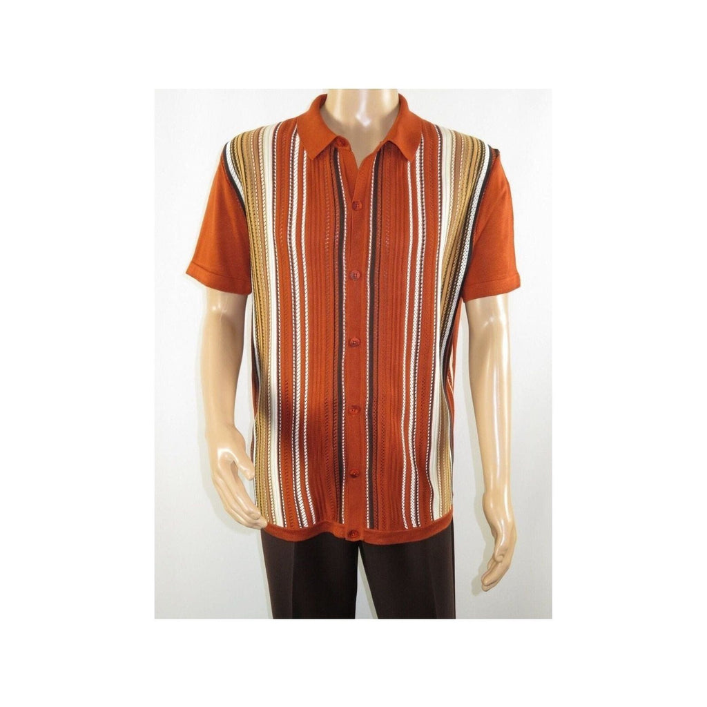 Mens Stacy Adams Italian Style Knit Woven Shirt Short Sleeves 3112 Rust Orange - J.Valintin Men's Wear Legend - 94960
