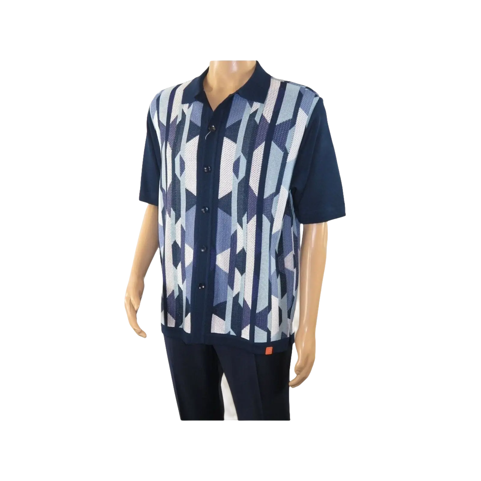 Mens Stacy Adams Italian Style Knit Woven Shirt Short Sleeves 3117 Navy Blue - J.Valintin Men's Wear Legend - 94966