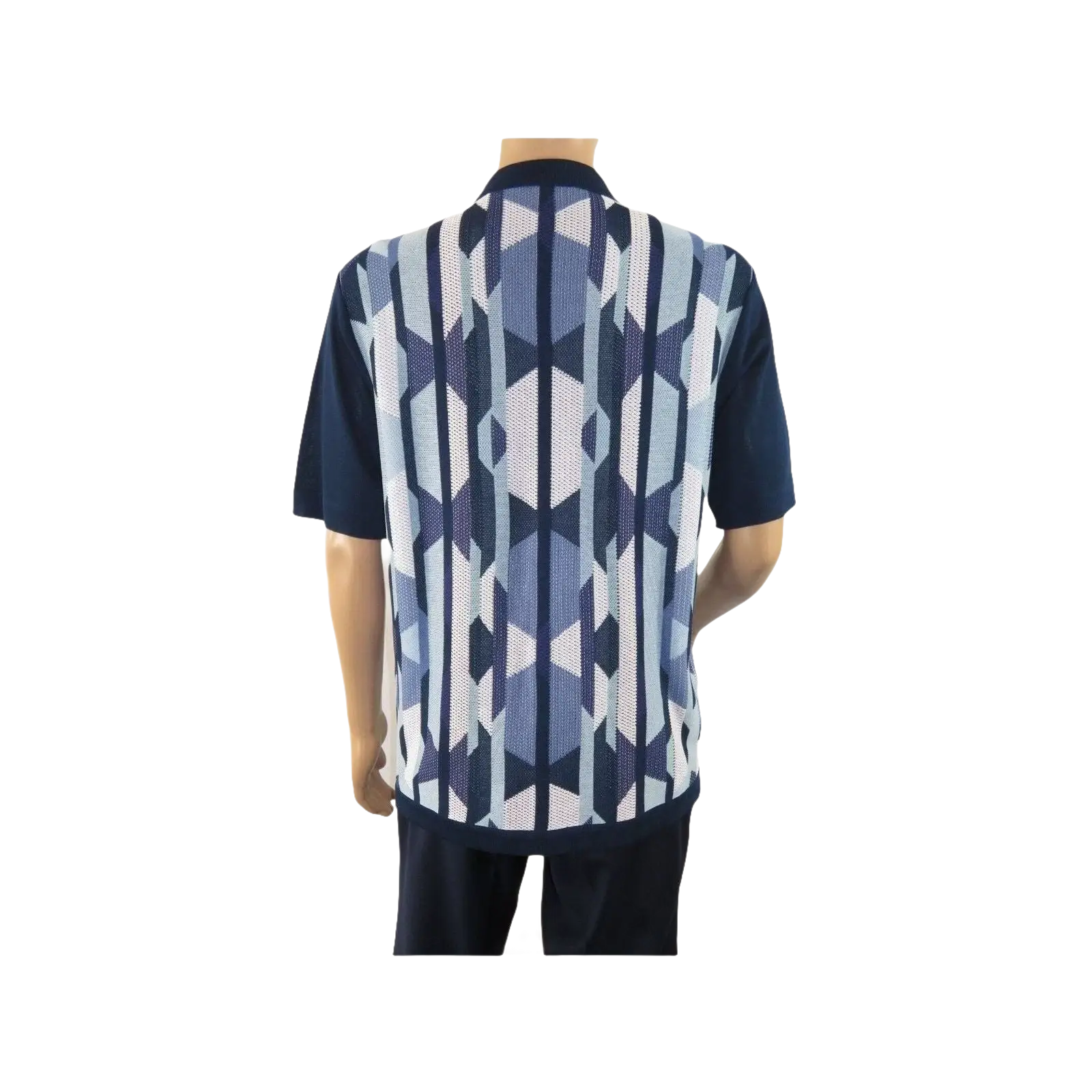 Mens Stacy Adams Italian Style Knit Woven Shirt Short Sleeves 3117 Navy Blue - J.Valintin Men's Wear Legend - 94966