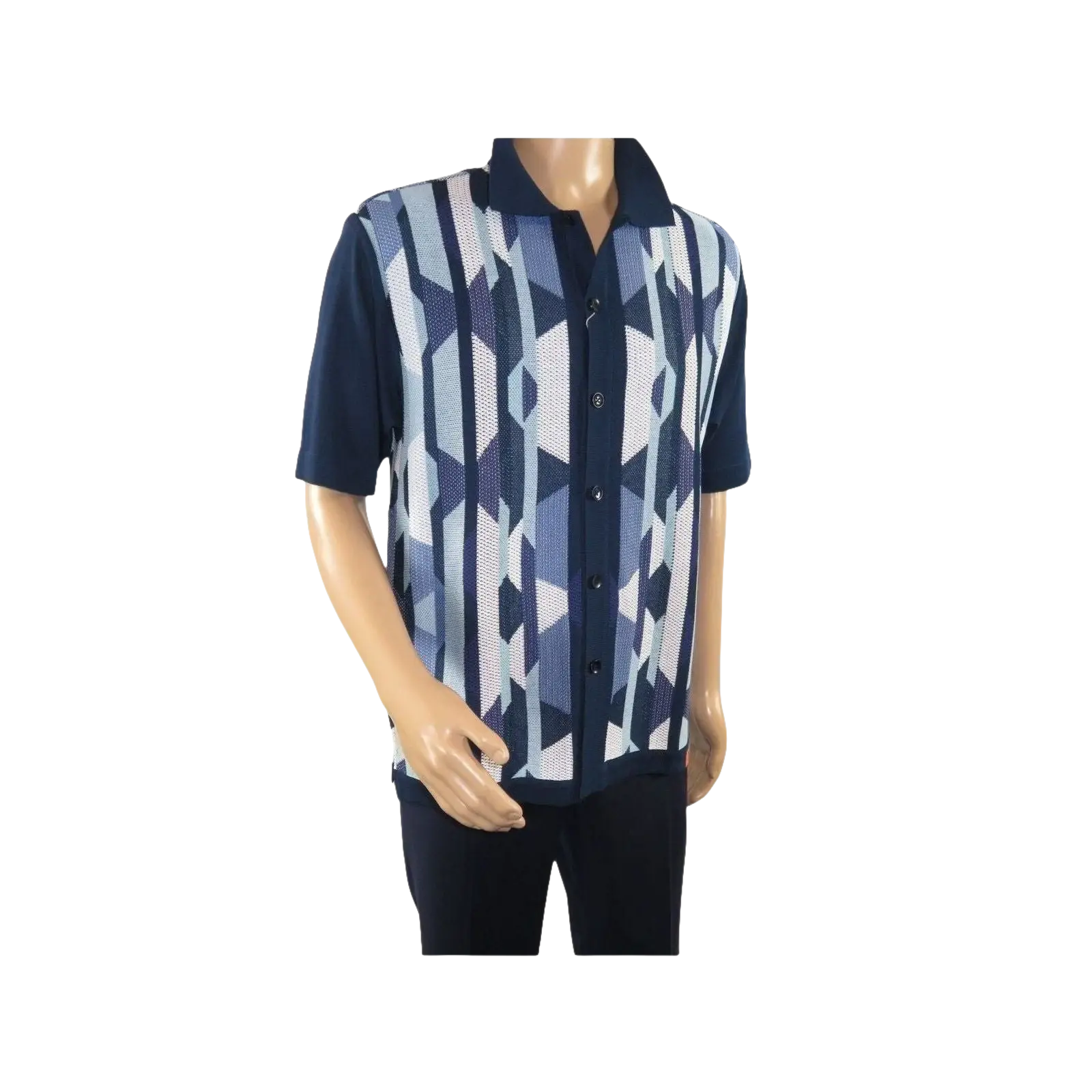 Mens Stacy Adams Italian Style Knit Woven Shirt Short Sleeves 3117 Navy Blue - J.Valintin Men's Wear Legend - 94966