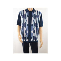 Mens Stacy Adams Italian Style Knit Woven Shirt Short Sleeves 3117 Navy Blue - J.Valintin Men's Wear Legend - 94966