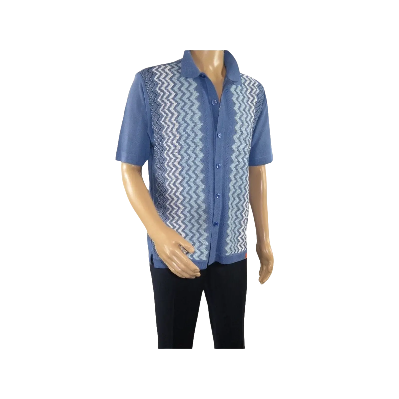 Mens Stacy Adams Italian Style Knit Woven Shirt Short Sleeves 3118 Denim Blue - J.Valintin Men's Wear Legend - 94864