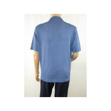 Mens Stacy Adams Italian Style Knit Woven Shirt Short Sleeves 3118 Denim Blue - J.Valintin Men's Wear Legend - 94864