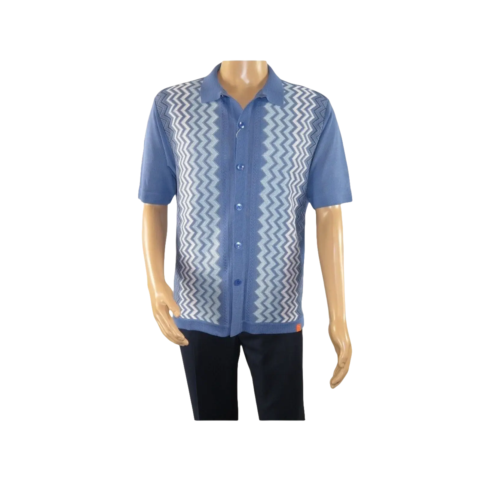 Mens Stacy Adams Italian Style Knit Woven Shirt Short Sleeves 3118 Denim Blue - J.Valintin Men's Wear Legend - 94864