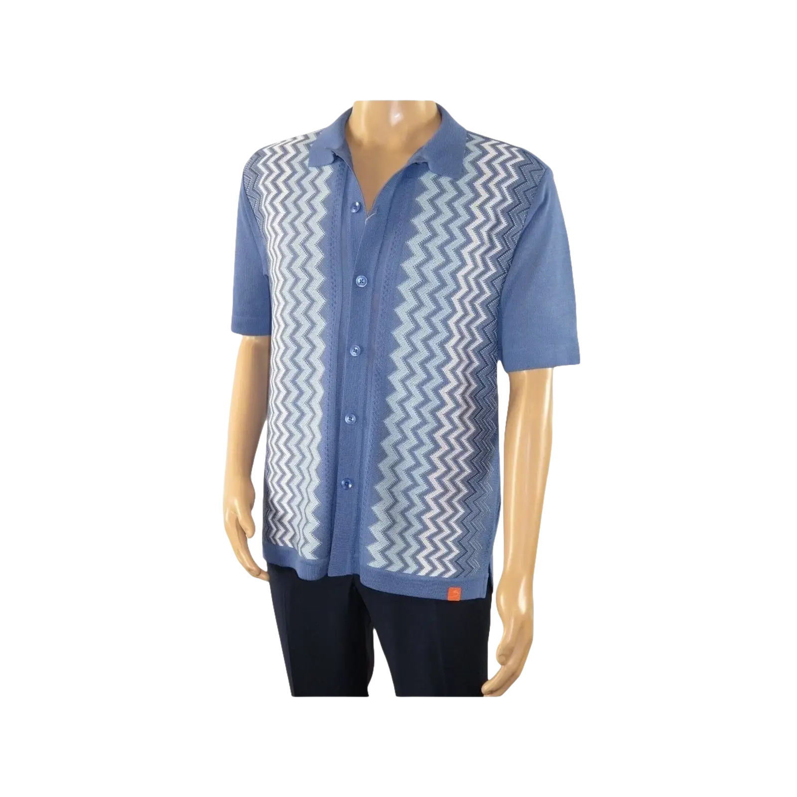 Mens Stacy Adams Italian Style Knit Woven Shirt Short Sleeves 3118 Denim Blue - J.Valintin Men's Wear Legend - 94864