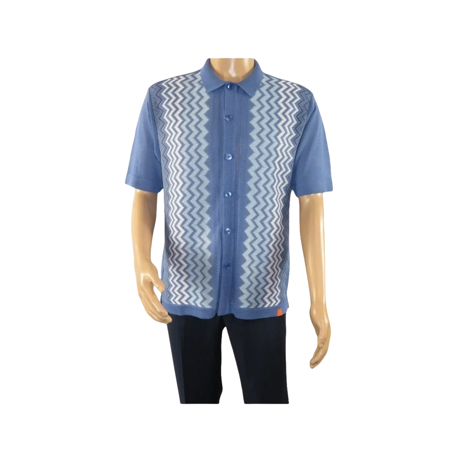 Mens Stacy Adams Italian Style Knit Woven Shirt Short Sleeves 3118 Denim Blue - J.Valintin Men's Wear Legend - 94864