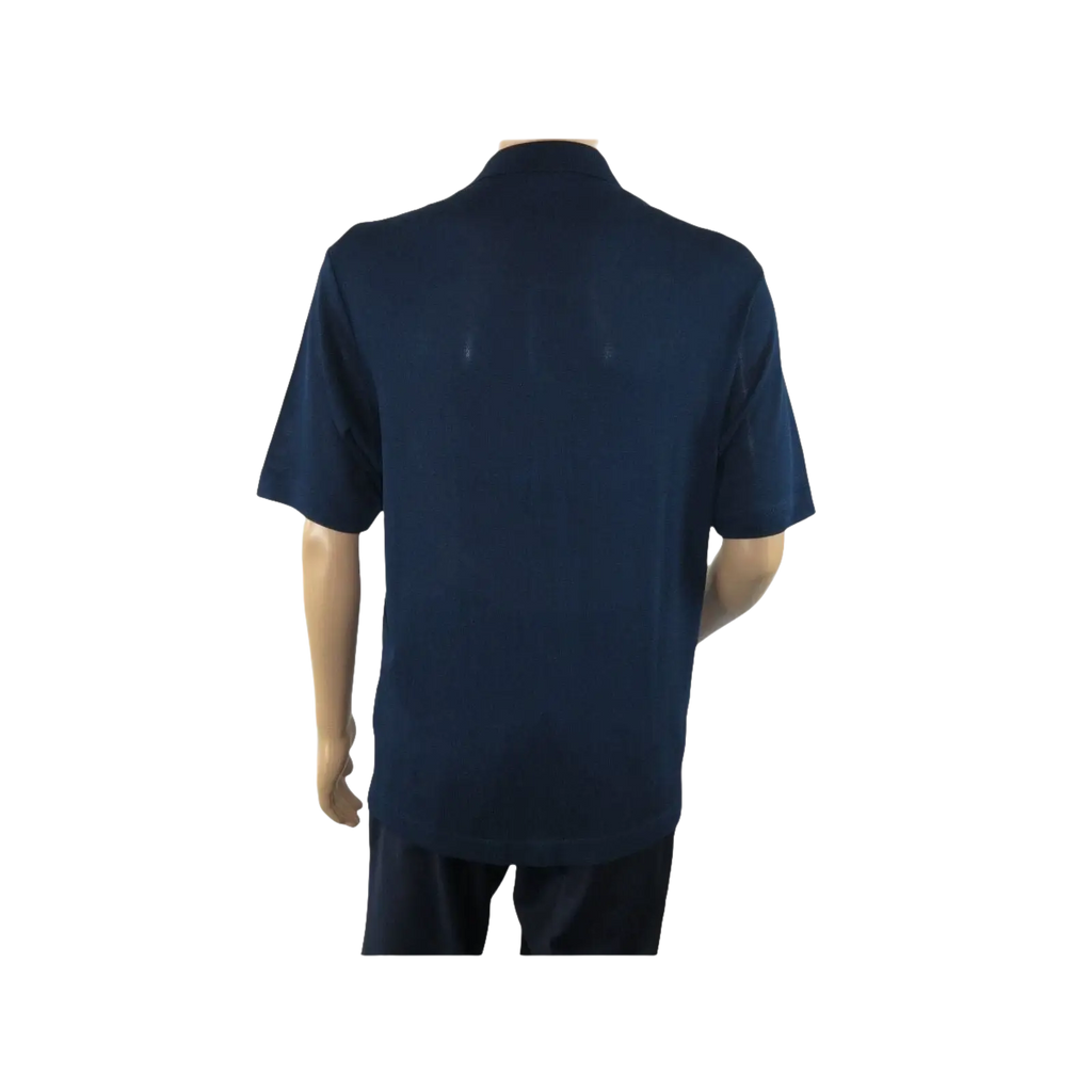 Mens Stacy Adams Italian Style Knit Woven Shirt Short Sleeves 3118 Navy Blue - J.Valintin Men's Wear Legend - 94858