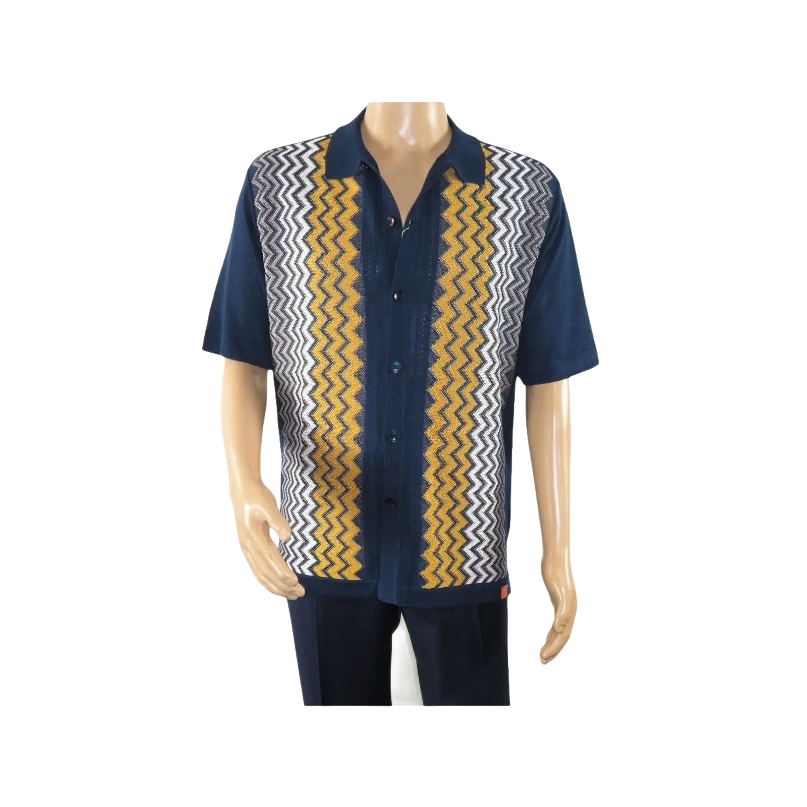 Mens Stacy Adams Italian Style Knit Woven Shirt Short Sleeves 3118 Navy Blue - J.Valintin Men's Wear Legend - 94858