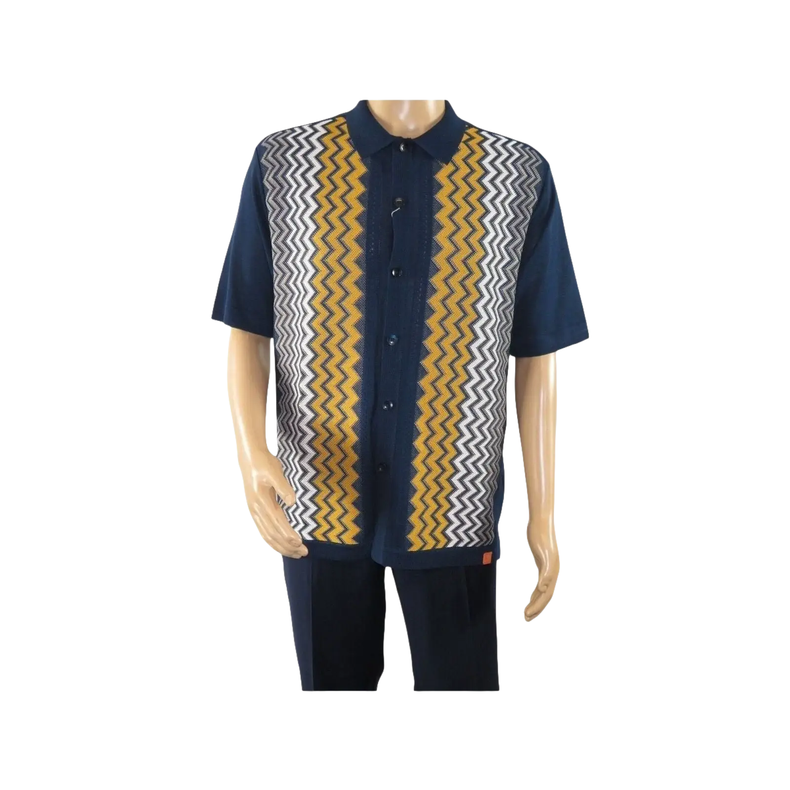 Mens Stacy Adams Italian Style Knit Woven Shirt Short Sleeves 3118 Navy Blue - J.Valintin Men's Wear Legend - 94858