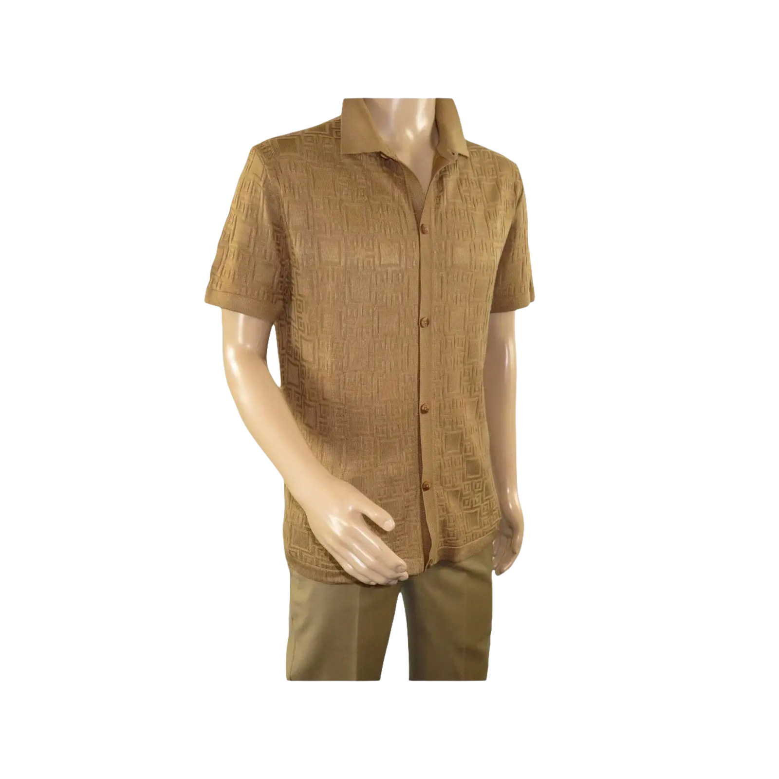 Mens Stacy Adams Italian Style Knit Woven Shirt Short Sleeves 3128 Cafe Brown - J.Valintin Men's Wear Legend - 94894