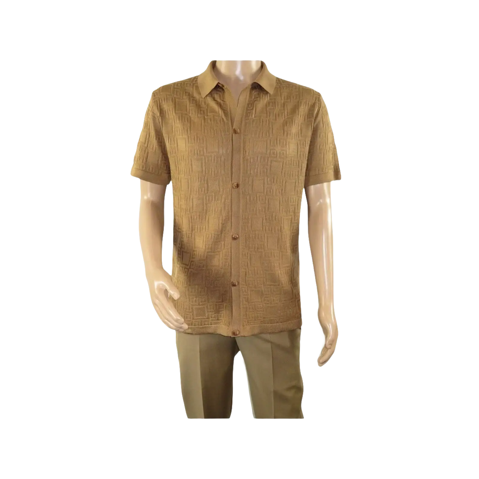 Mens Stacy Adams Italian Style Knit Woven Shirt Short Sleeves 3128 Cafe Brown - J.Valintin Men's Wear Legend - 94894