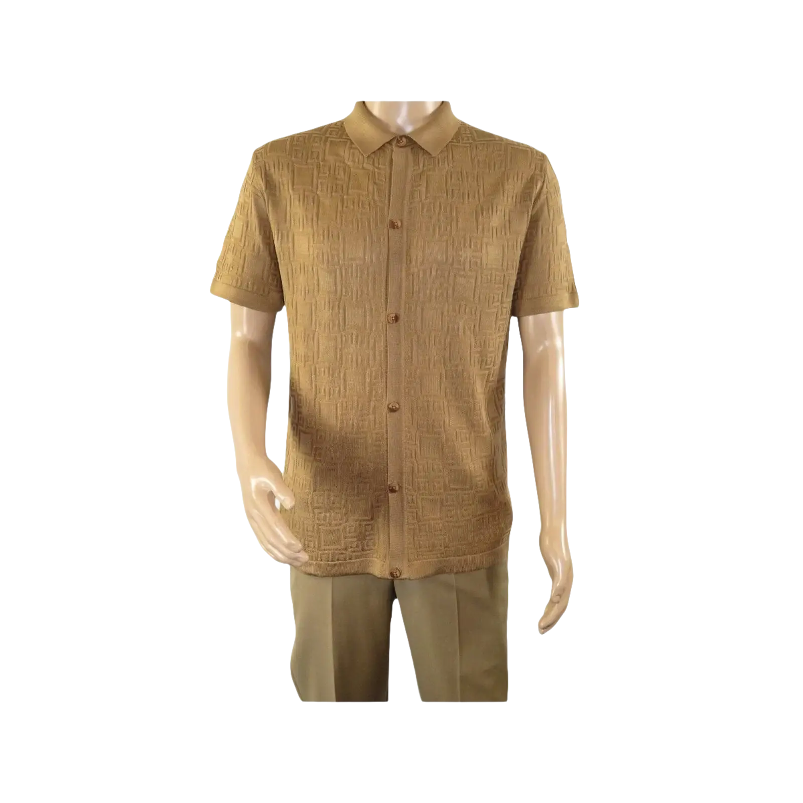 Mens Stacy Adams Italian Style Knit Woven Shirt Short Sleeves 3128 Cafe Brown - J.Valintin Men's Wear Legend - 94894