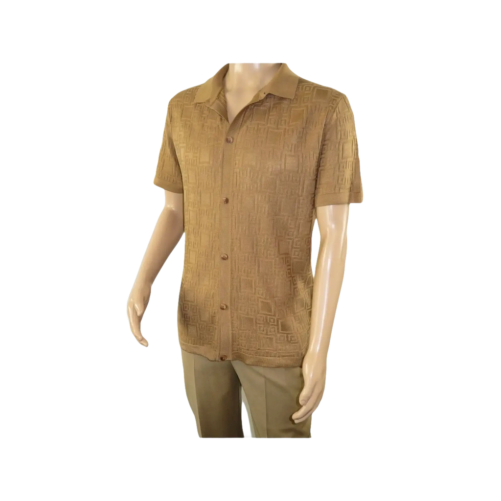 Mens Stacy Adams Italian Style Knit Woven Shirt Short Sleeves 3128 Cafe Brown - J.Valintin Men's Wear Legend - 94894