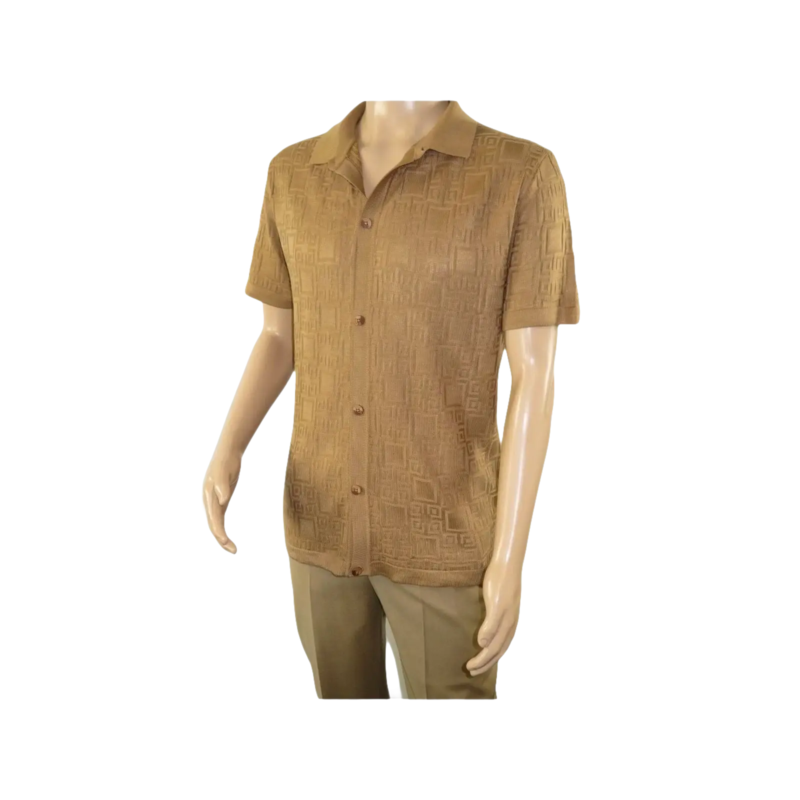 Mens Stacy Adams Italian Style Knit Woven Shirt Short Sleeves 3128 Cafe Brown - J.Valintin Men's Wear Legend - 94894