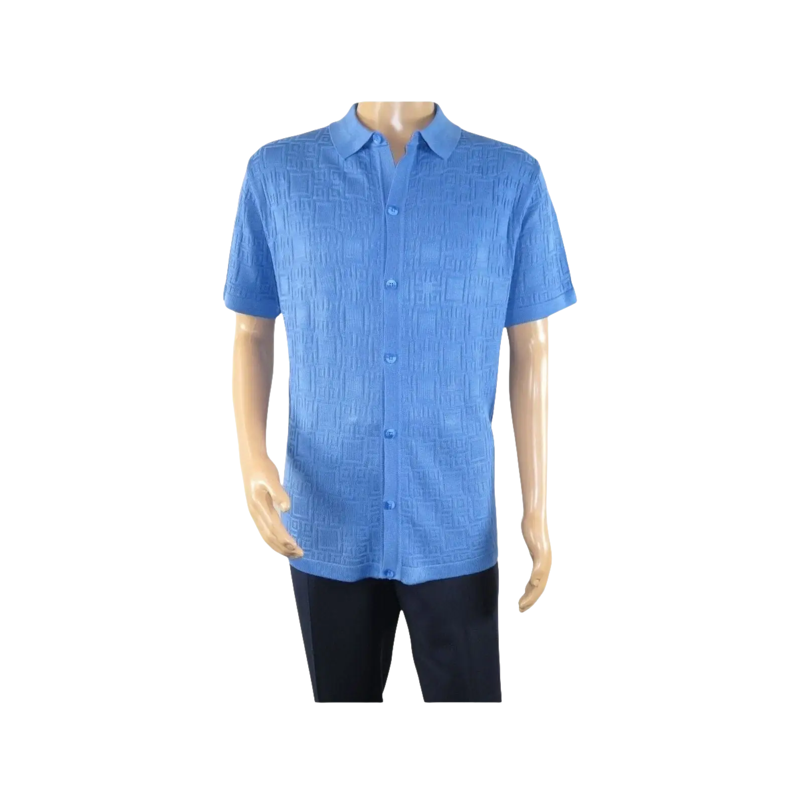 Mens Stacy Adams Italian Style Knit Woven Shirt Short Sleeves 3128 Denim Blue - J.Valintin Men's Wear Legend - 94900