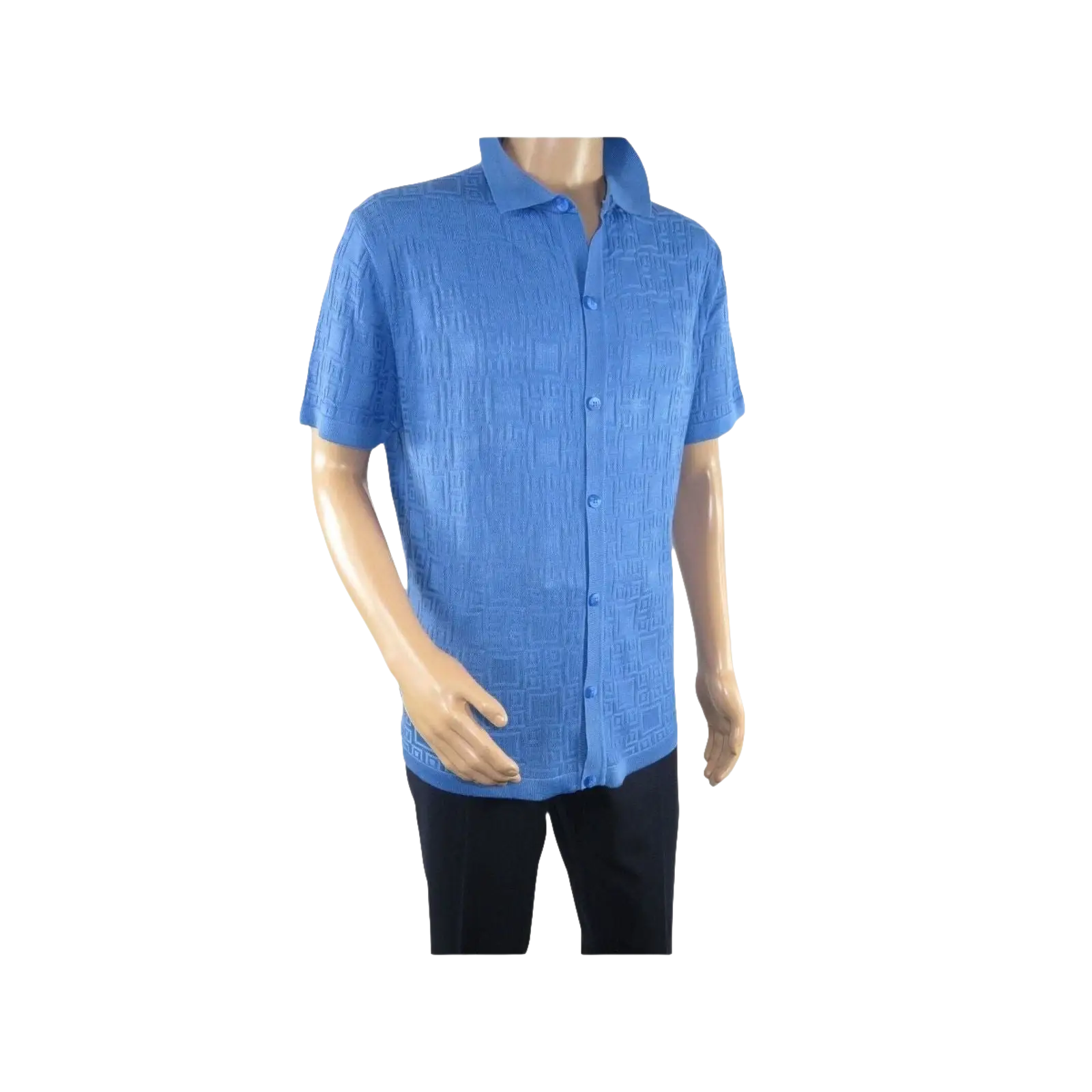Mens Stacy Adams Italian Style Knit Woven Shirt Short Sleeves 3128 Denim Blue - J.Valintin Men's Wear Legend - 94900