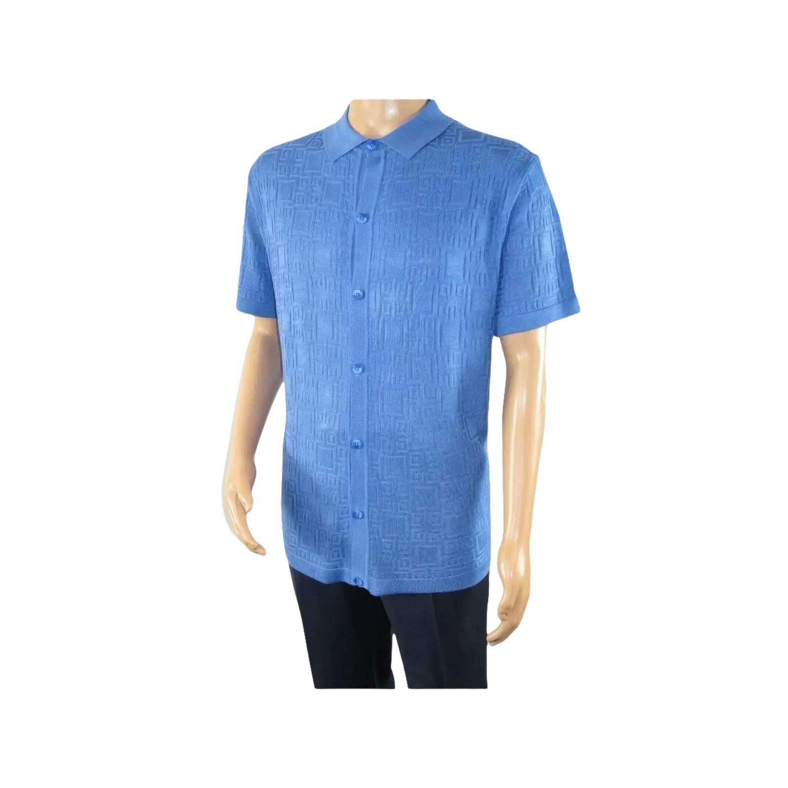 Mens Stacy Adams Italian Style Knit Woven Shirt Short Sleeves 3128 Denim Blue - J.Valintin Men's Wear Legend - 94900