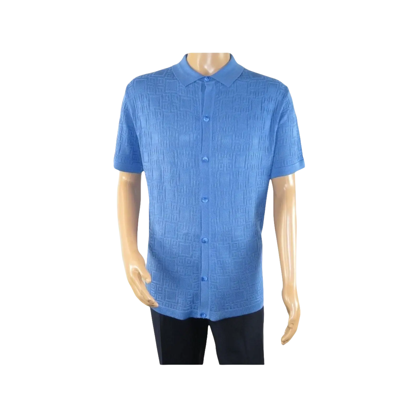 Mens Stacy Adams Italian Style Knit Woven Shirt Short Sleeves 3128 Denim Blue - J.Valintin Men's Wear Legend - 94900