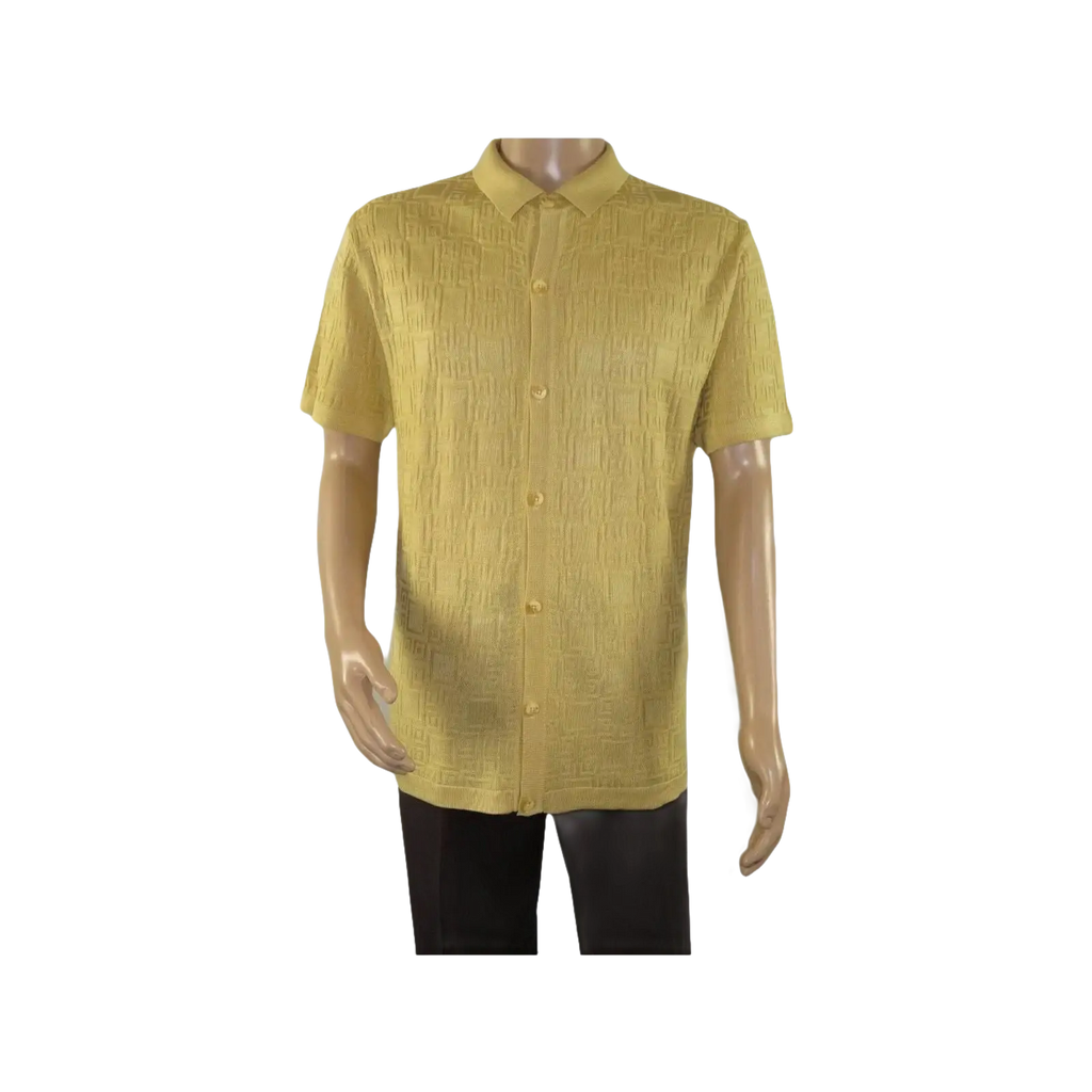 Mens Stacy Adams Italian Style Knit Woven Shirt Short Sleeves 3128 Honey Beige - J.Valintin Men's Wear Legend - 94906