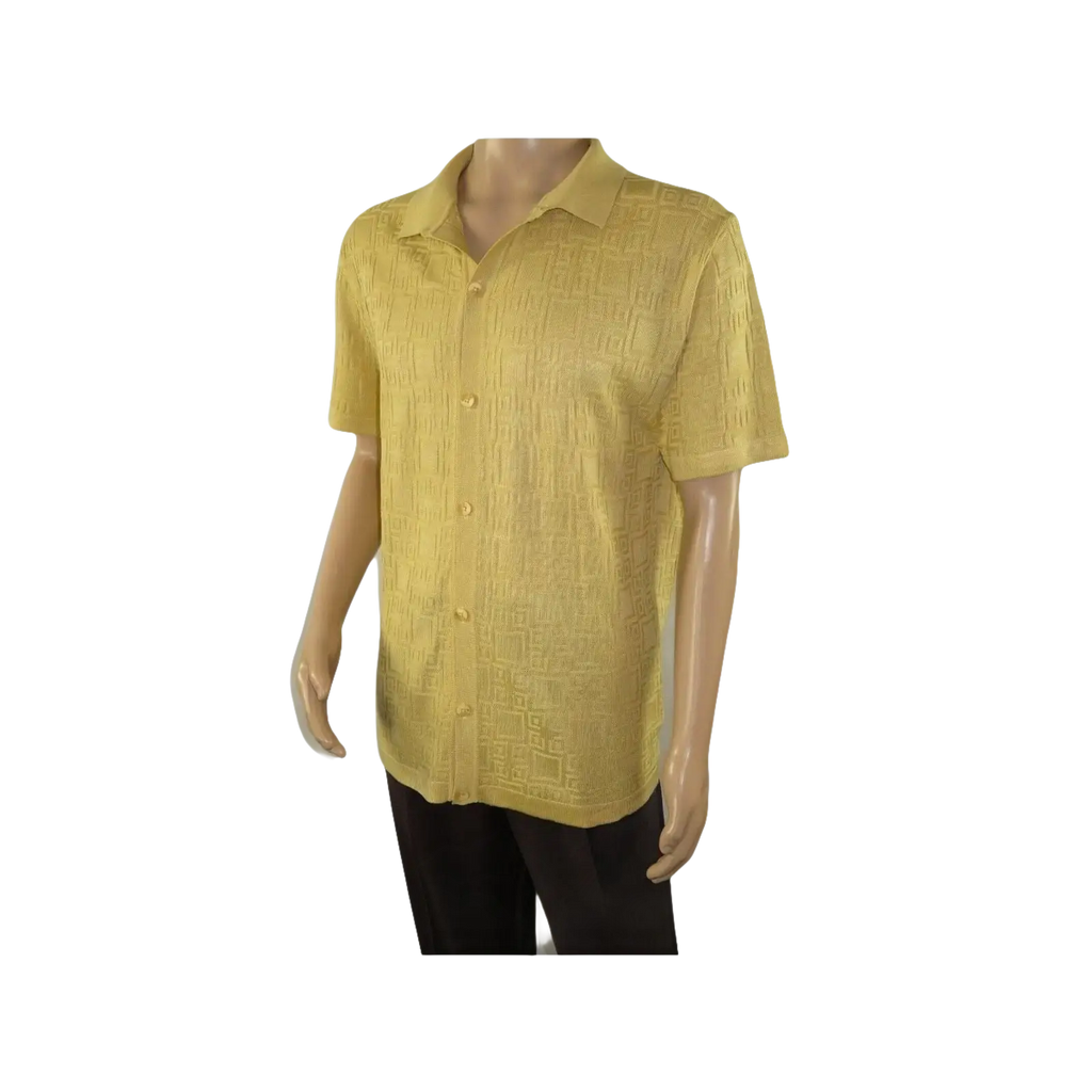 Mens Stacy Adams Italian Style Knit Woven Shirt Short Sleeves 3128 Honey Beige - J.Valintin Men's Wear Legend - 94906