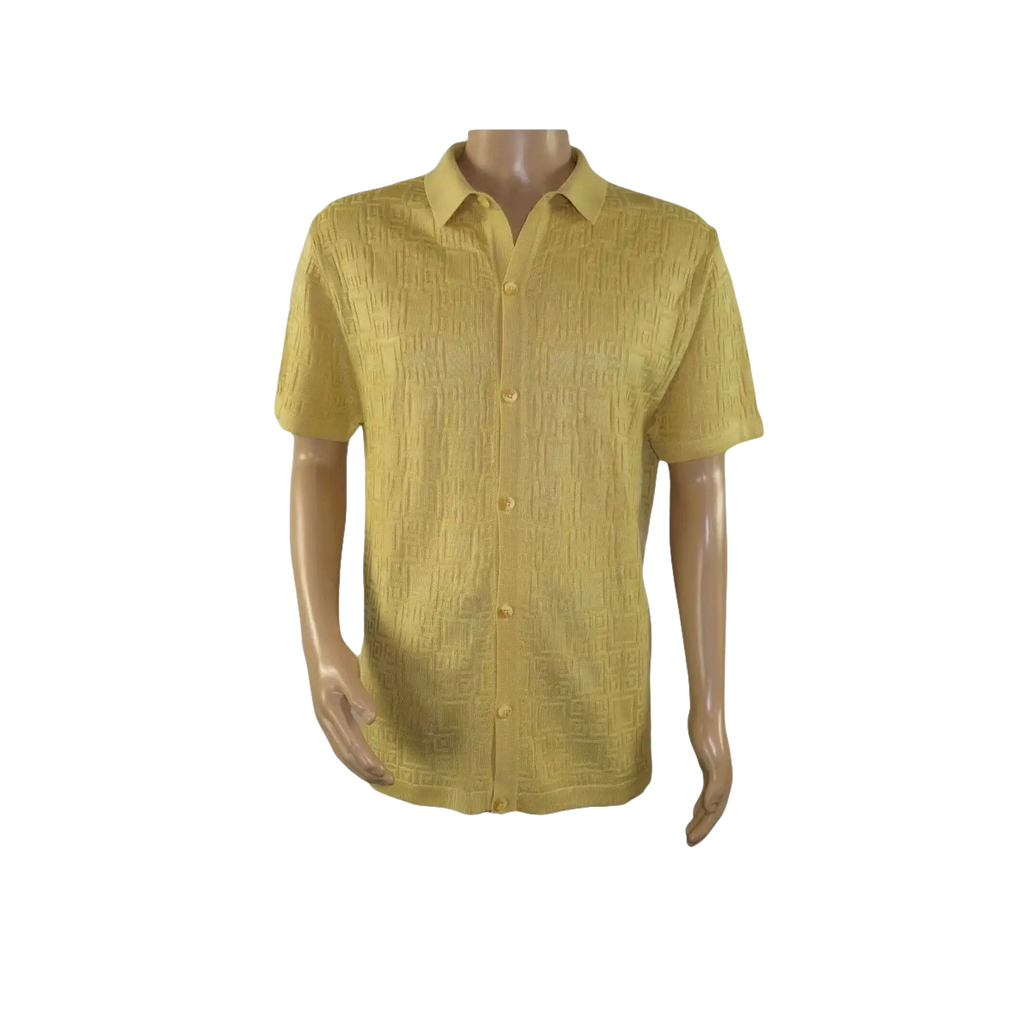 Mens Stacy Adams Italian Style Knit Woven Shirt Short Sleeves 3128 Honey Beige - J.Valintin Men's Wear Legend - 94906