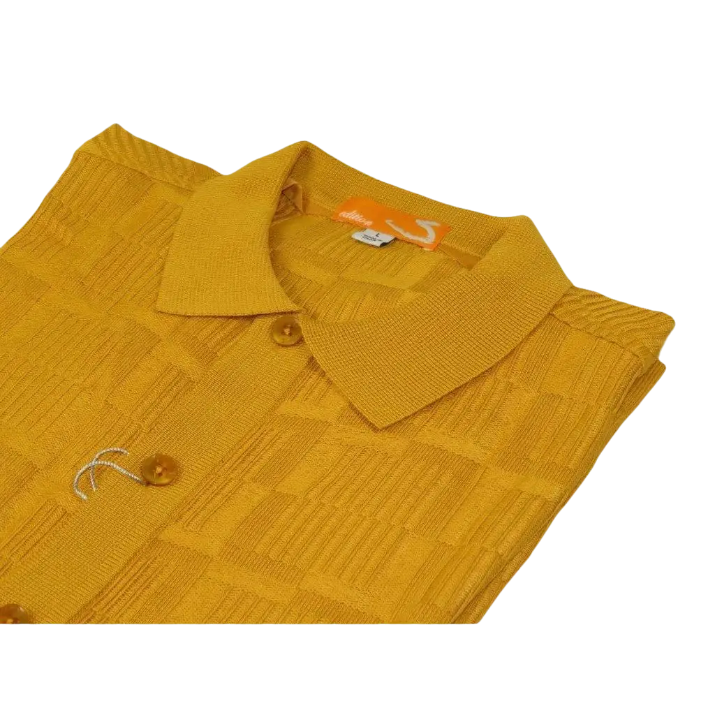 Mens Stacy Adams Italian Style Knit Woven Shirt Short Sleeves 71010 Gold - J.Valintin Men's Wear Legend - 71010 - Gold - M