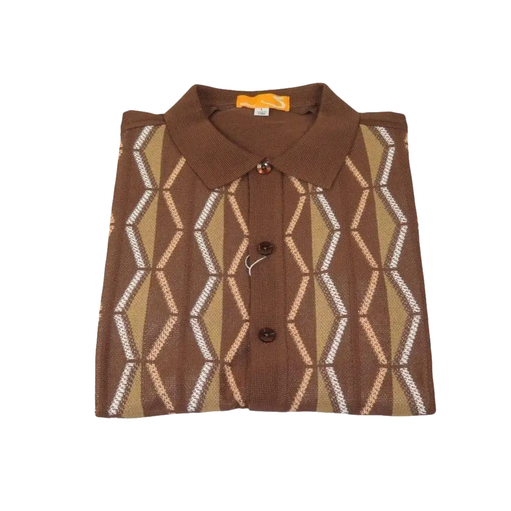 Mens Stacy Adams Italian Style Knit Woven Shirt Short Sleeves 71027 Brown - J.Valintin Men's Wear Legend - 71027 - Brown - M