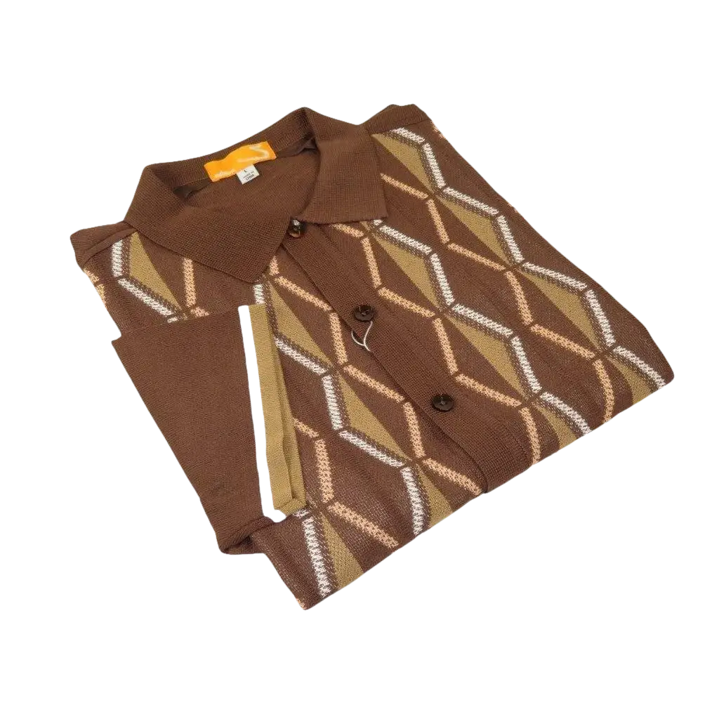 Mens Stacy Adams Italian Style Knit Woven Shirt Short Sleeves 71027 Brown - J.Valintin Men's Wear Legend - 71027 - Brown - M