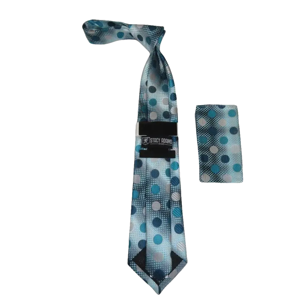 Men's Stacy Adams Necktie and Hankie Set Fancy Design Silky Look SAT12 Teal - J.Valintin Men's Wear Legend - sat12