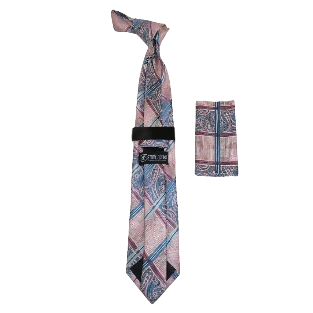Men's Stacy Adams Necktie and Hankie Set Fancy Design Silky Look SAT30 Pink - J.Valintin Men's Wear Legend - sat30