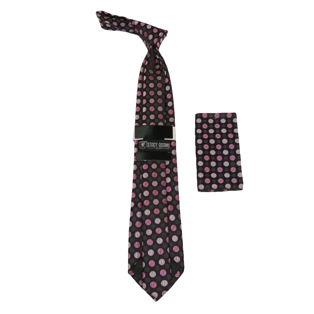 Men's Stacy Adams Necktie and Hankie Set Fancy Design Silky Look SAT33 Pink - J.Valintin Men's Wear Legend - sat33