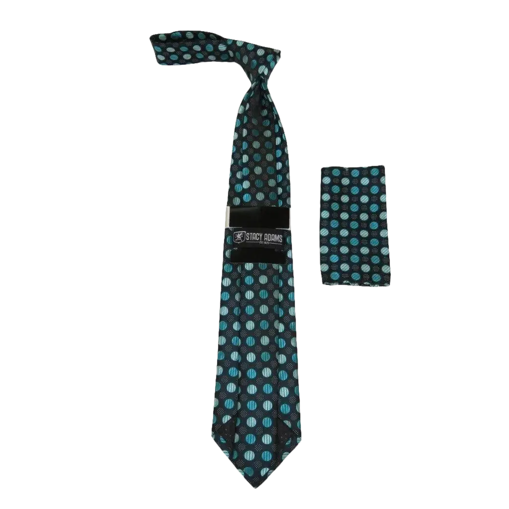 Men's Stacy Adams Necktie and Hankie Set Fancy Design Silky Look SAT34 Teal - J.Valintin Men's Wear Legend - sat34