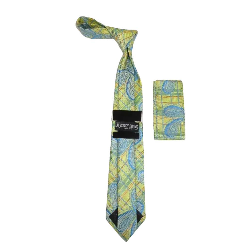Men's Stacy Adams Necktie and Hankie Set Fancy Design Silky Look SAT37 Yellow - J.Valintin Men's Wear Legend - sat37