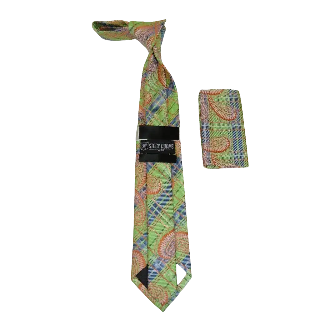 Men's Stacy Adams Necktie and Hankie Set Fancy Design Silky Look SAT38 Green - J.Valintin Men's Wear Legend - sat38
