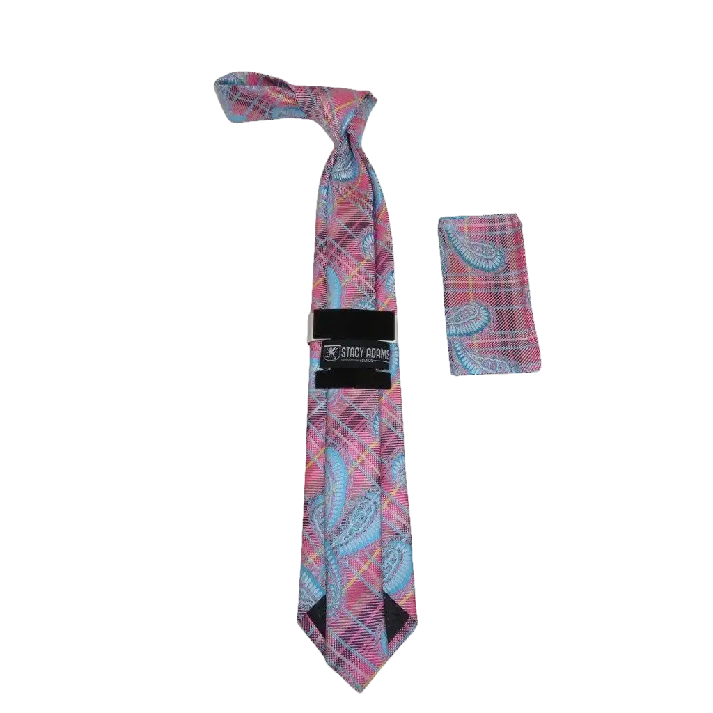 Men's Stacy Adams Necktie and Hankie Set Fancy Design Silky Look SAT39 Pink - J.Valintin Men's Wear Legend - sat39