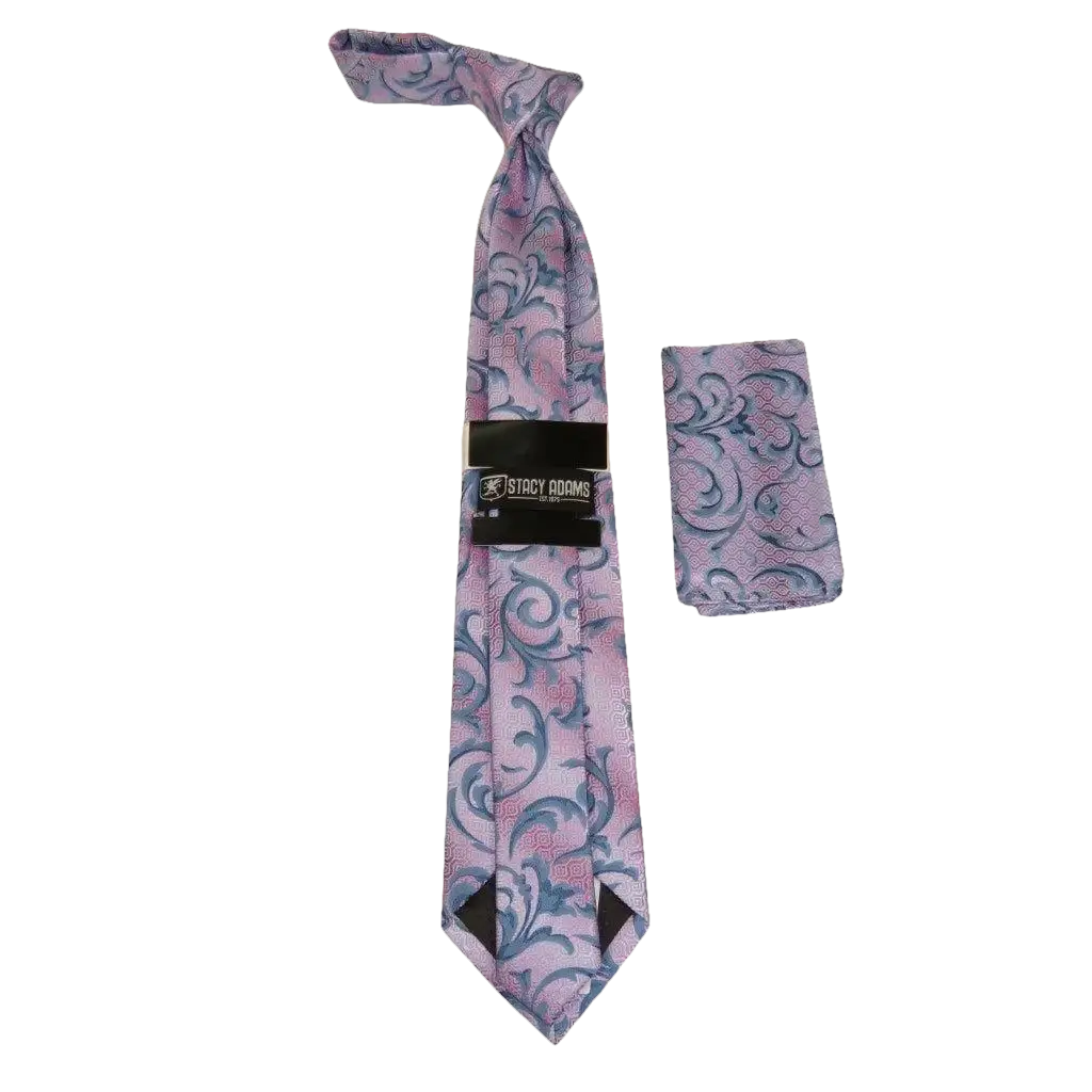 Men's Stacy Adams Necktie and Hankie Set Fancy Design Silky Look SAT43 Pink - J.Valintin Men's Wear Legend - sat43