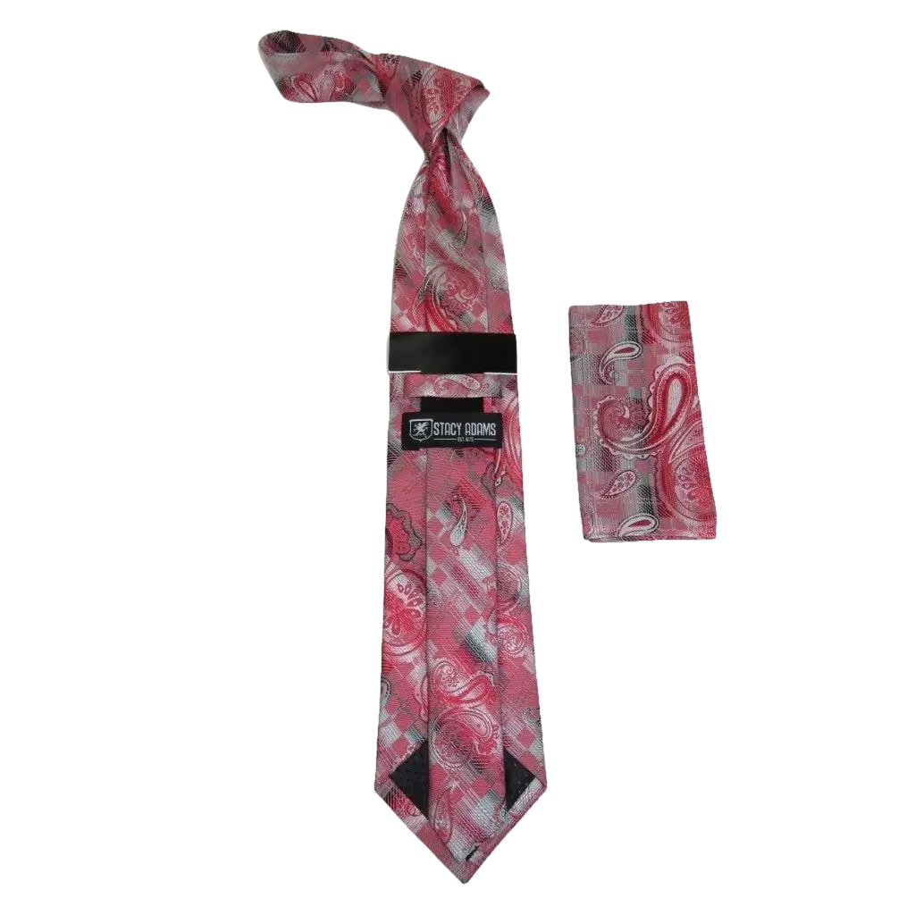 Men's Stacy Adams Necktie and Hankie Set Fancy Design Silky Look SAT44 Red - J.Valintin Men's Wear Legend - sat44