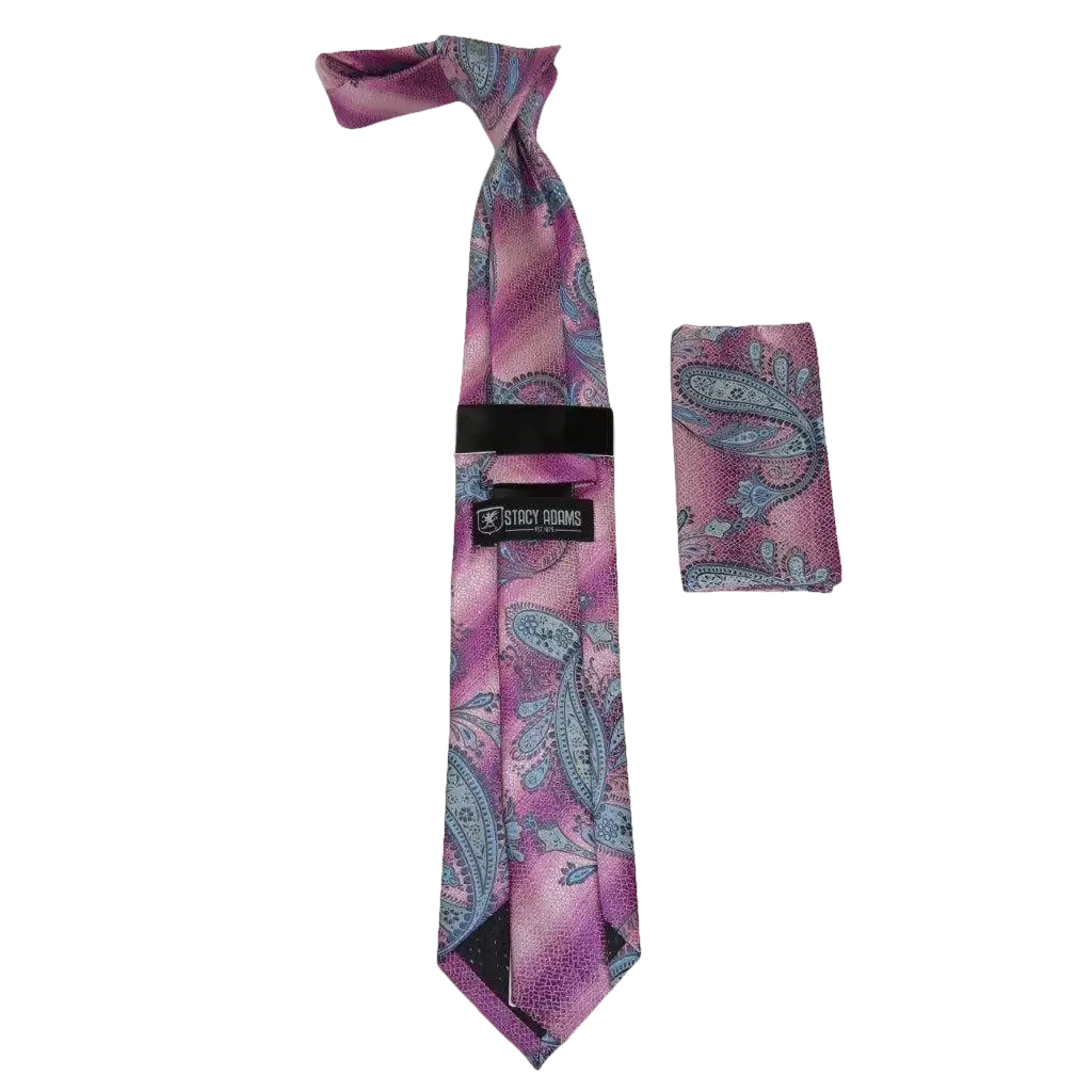 Men's Stacy Adams Necktie and Hankie Set Fancy Design Silky Look SAT49 Pink - J.Valintin Men's Wear Legend - sat49