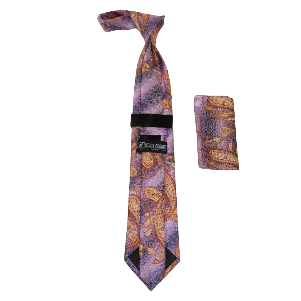 Men's Stacy Adams Necktie and Hankie Set Fancy Design Silky Look SAT5 Lilac - J.Valintin Men's Wear Legend - sat5