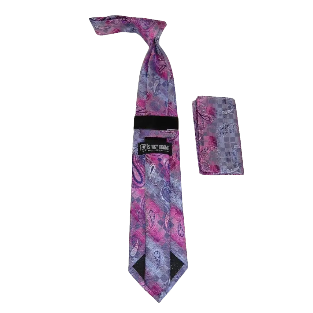 Men's Stacy Adams Necktie and Hankie Set Fancy Design Silky Look SAT9 Pink - J.Valintin Men's Wear Legend - sat9