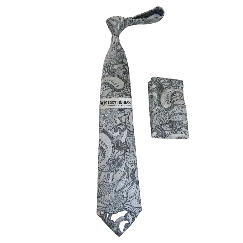 Men's Stacy Adams Tie and Hankie Set Woven Design #St415 Silver gray - J.Valintin Men's Wear Legend - 94820