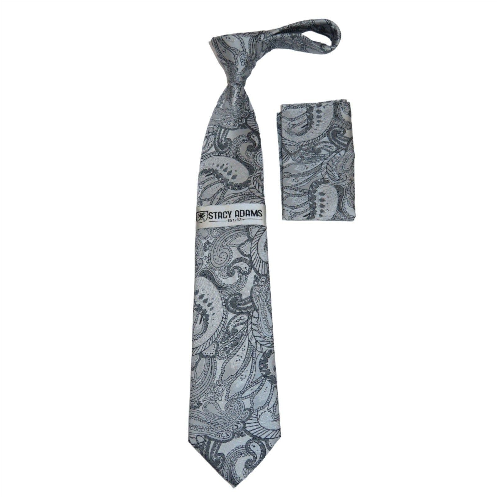 Men's Stacy Adams Tie and Hankie Set Woven Design #St415 Silver gray - J.Valintin Men's Wear Legend - 94820