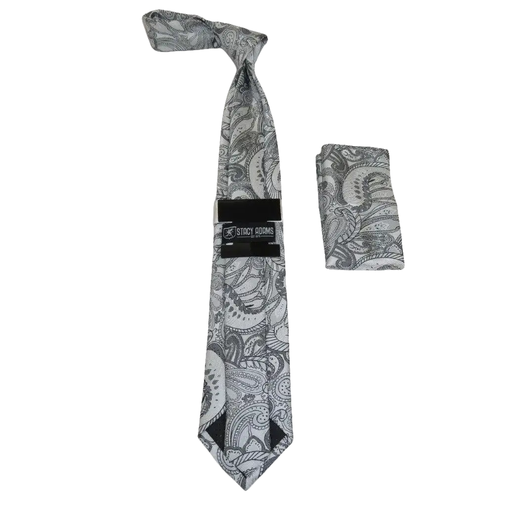 Men's Stacy Adams Tie and Hankie Set Woven Design #St415 Silver gray - J.Valintin Men's Wear Legend - 94820