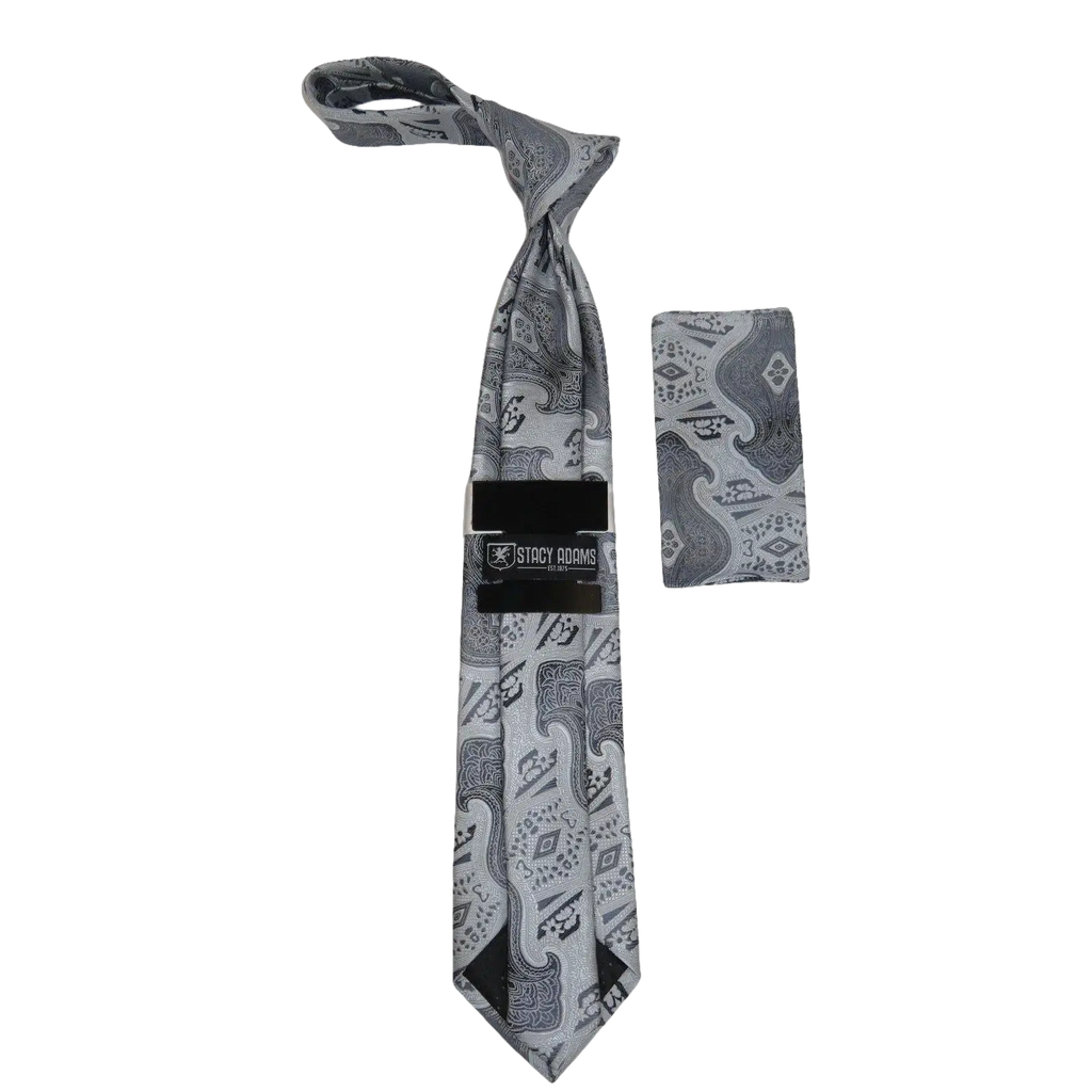 Men's Stacy Adams Tie and Hankie Set Woven Design #St425 Silver gray - J.Valintin Men's Wear Legend - 94830