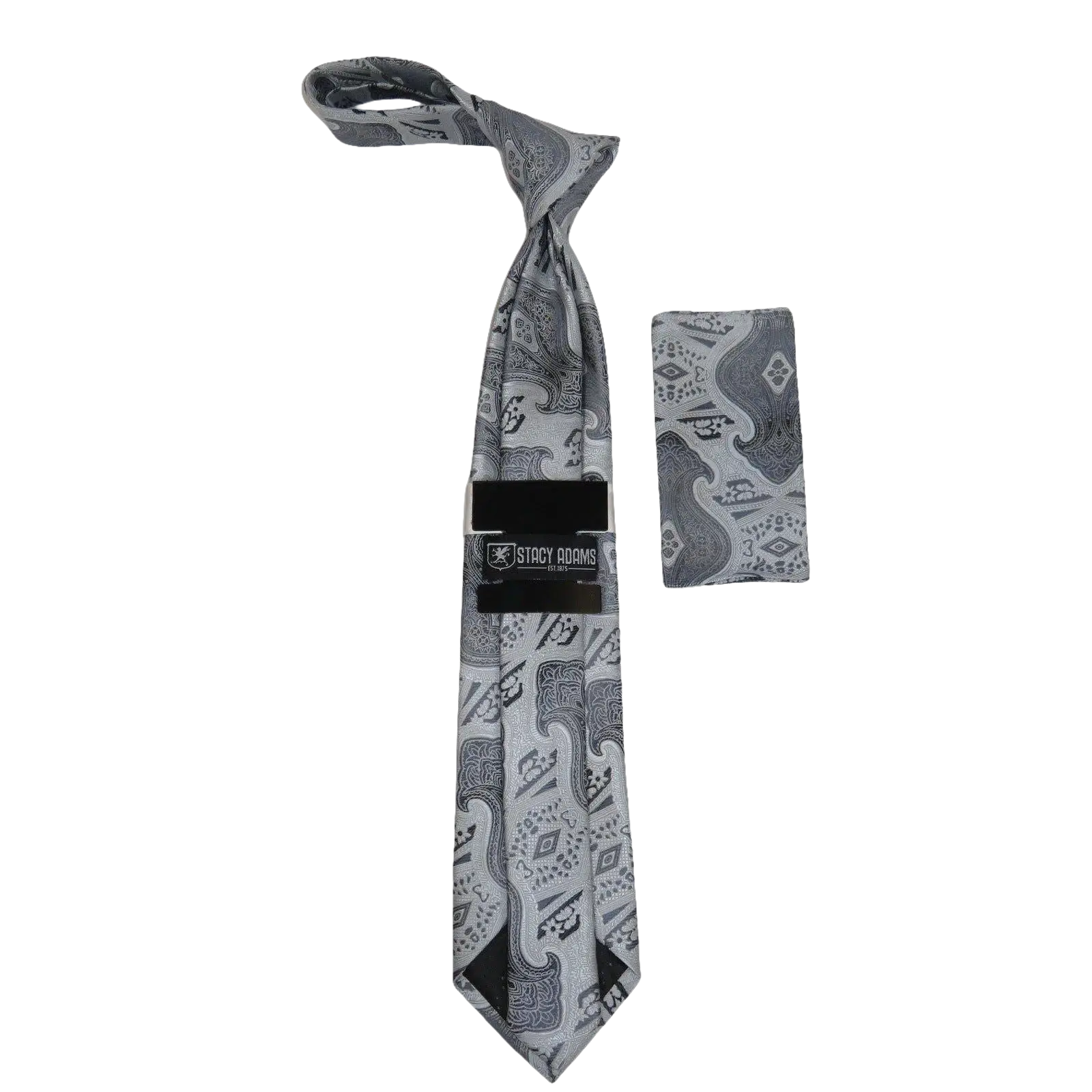Men's Stacy Adams Tie and Hankie Set Woven Design #St425 Silver gray - J.Valintin Men's Wear Legend - 94830