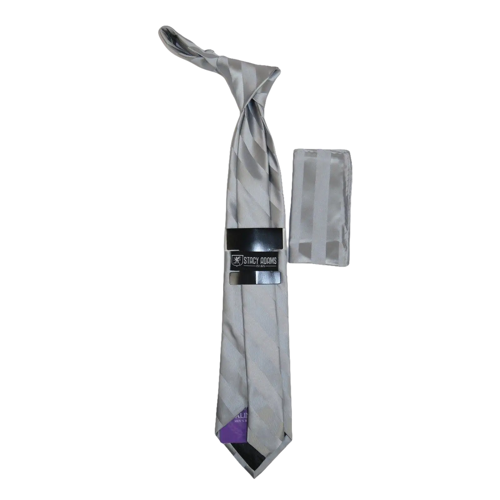 Men's Stacy Adams Tie and Hankie Set Woven Design #Stacy33 Silver Metalic - J.Valintin Men's Wear Legend - 112